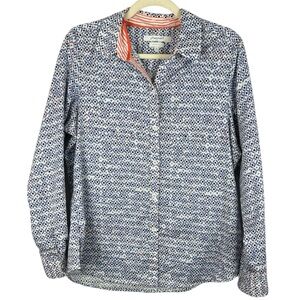 Foxcroft Cotton Chic Blue Patterned Long Sleeve Button Down Shaped Size 10 Shirt